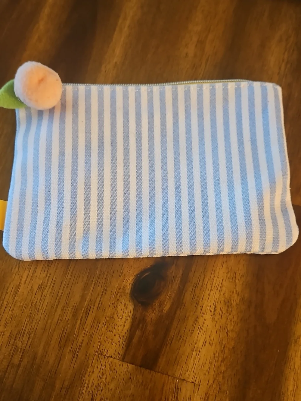 3 For $10 Ipsy Blue & White Striped Pouch with Peach Pom.